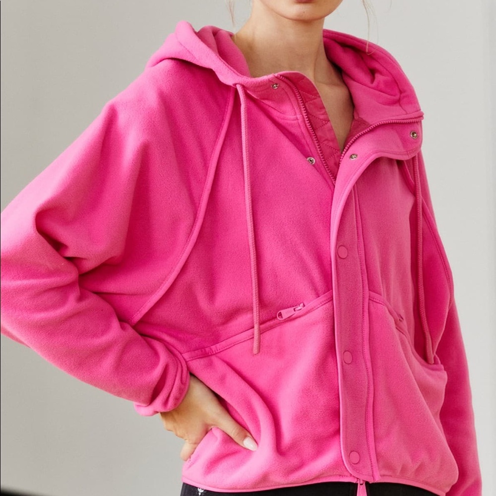 Free people hit the slopes pink fleece jacket